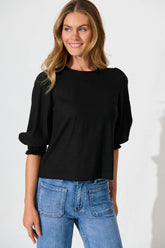 Black Cotton Linen Lanie Blouse